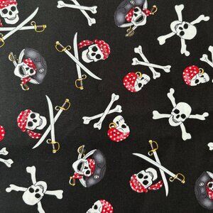 Hi-Fashion Fabrics Jolly Roger Pirate Skull Black Fabric Cotton 2+ Yards
